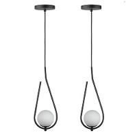 Kit 2 Pendentes Lustres On Drop Preto Globo De Vidro Branco - 1