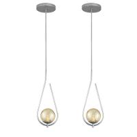 Kit 2 Pendentes Lustres On Drop Prata Globo De Vidro Ambar - 1