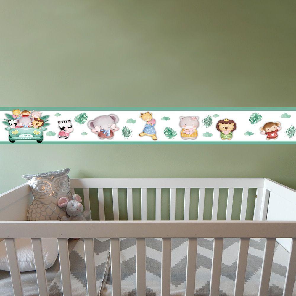 Kit 3 Faixas Decorativas Papel Parede Infantil Animais Carro Titulo Verde - 4