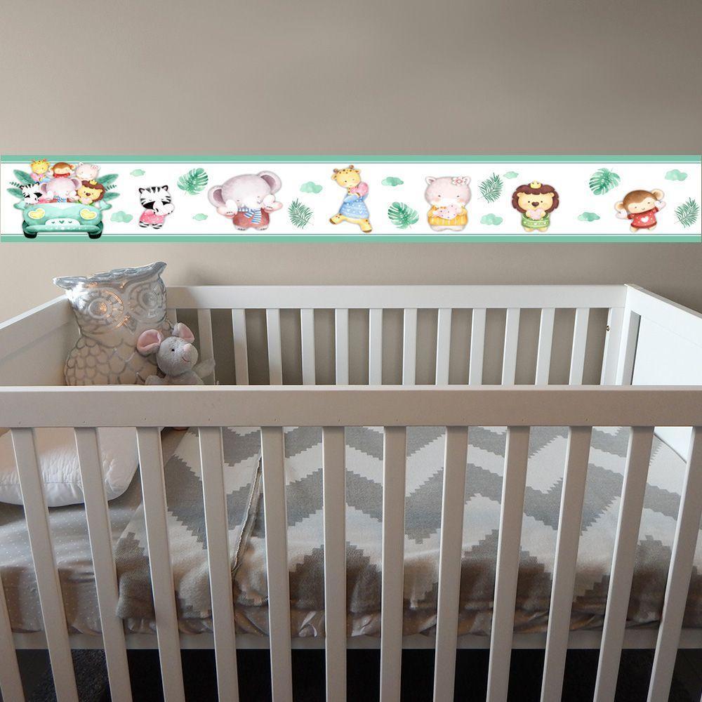 Kit 3 Faixas Decorativas Papel Parede Infantil Animais Carro Titulo Verde - 5