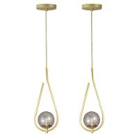 Kit 2 Pendentes Lustres On Drop Dourado Globo De Vidro Fume - 1