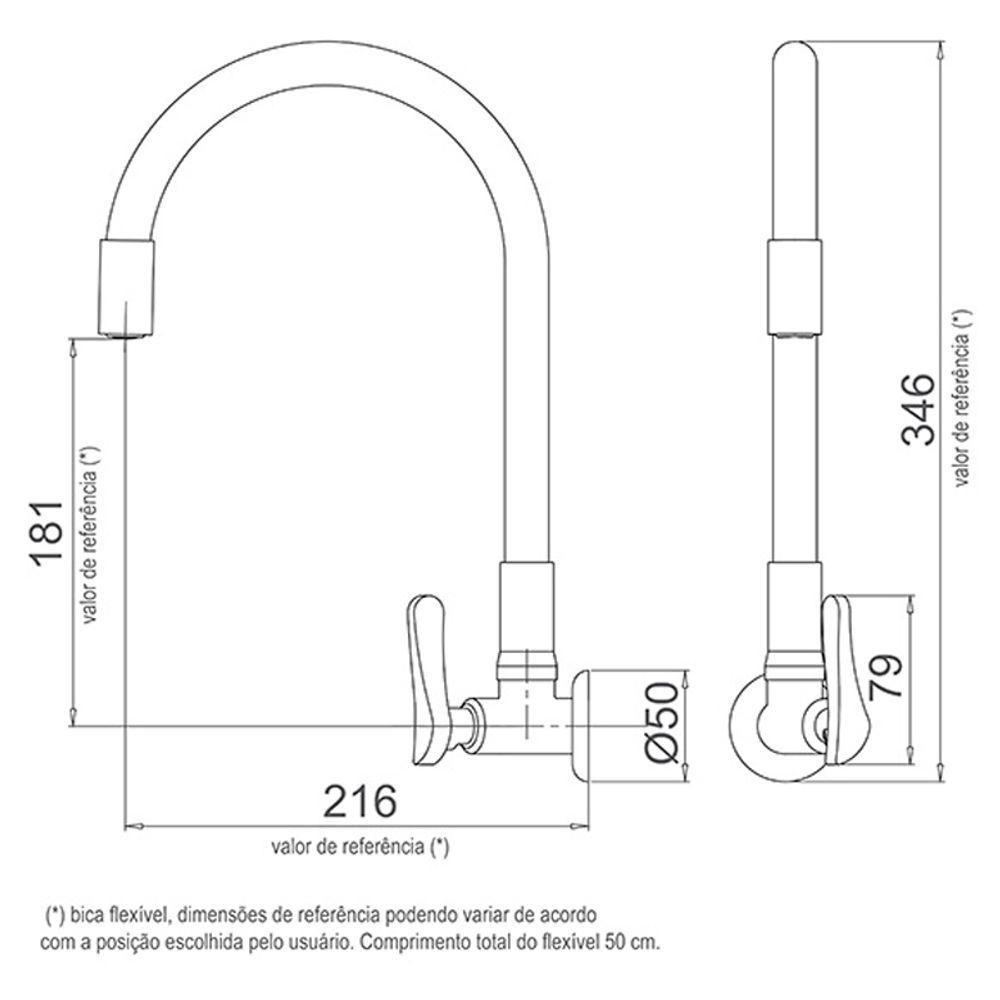 Torneira Lorenzetti Lorenflex 1178 G27 Com Bica Flexível De Parede Cinza Cinza - 2