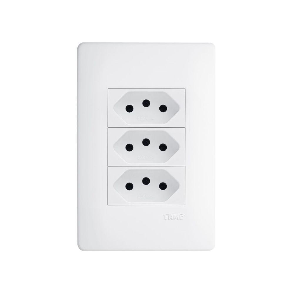 Tomada Tripla Fame Habitat 2p+t 20a Com Placa 4x2 Branco - 1