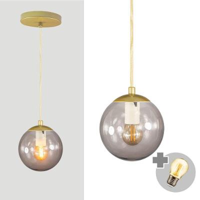 Pendente Ouro C/ Globo De Vidro Fume De 14cm + Led 2w