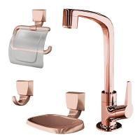 Kit Com Torneira E Acessórios Plásticos Lorenzetti Flatt 2004 F71 Rose Gold - 1