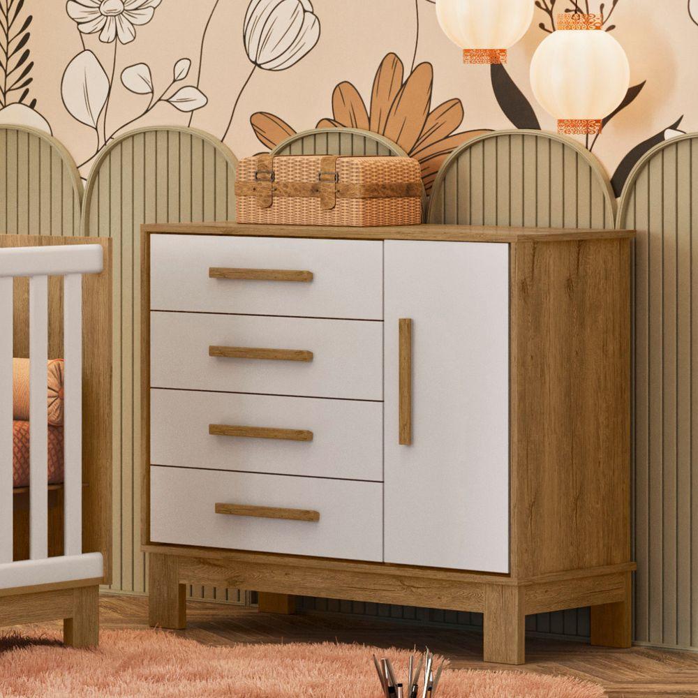 Berço E Cômoda Com 4 Gavetas Nauru Freijó Branco Acetinado - 4