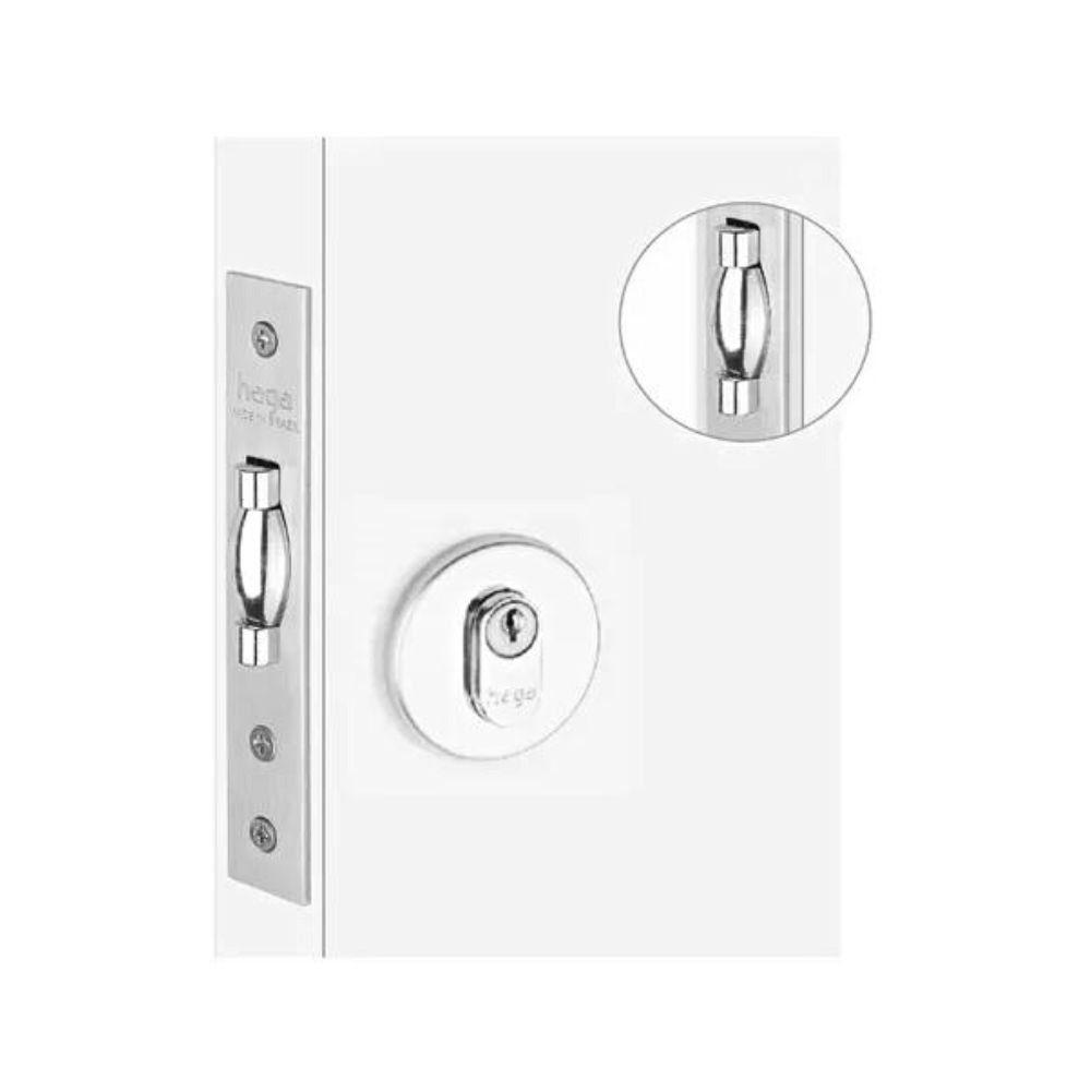 Fechadura Porta Pivotante Haga Externa Trava Rolete Inox Polido 603 Roseta Redonda - 26712 - 1