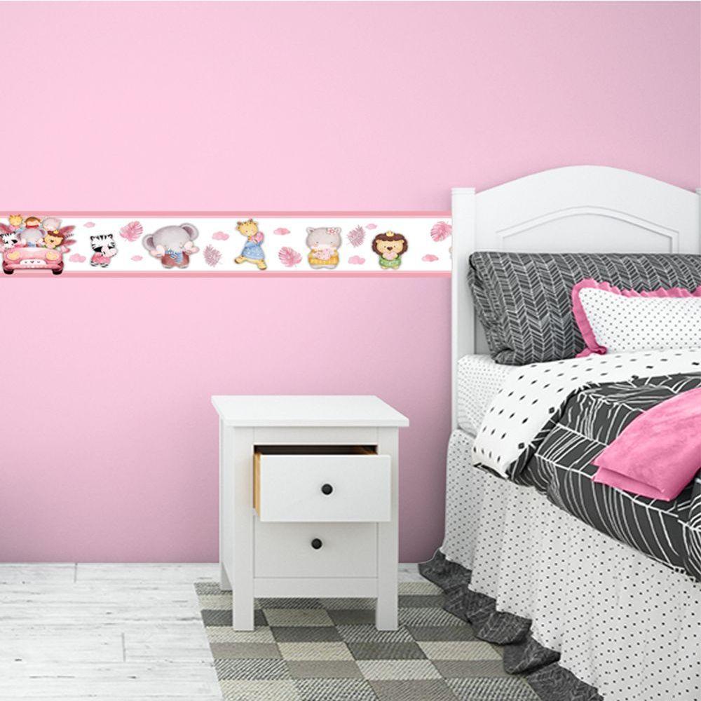 Kit 3 Faixas Decorativas Papel Parede Infantil Animais Carro Titulo Rosa - 4