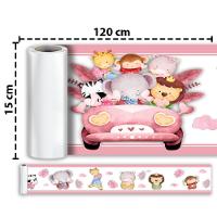 Kit 3 Faixas Decorativas Papel Parede Infantil Animais Carro Titulo Rosa - 6