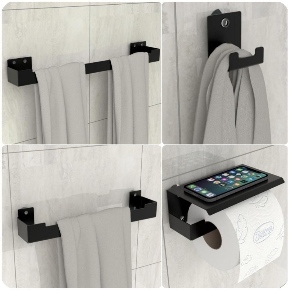 Kit Acessórios Para Banheiro Com Ventosa 4 Peças Preto Elg - 1
