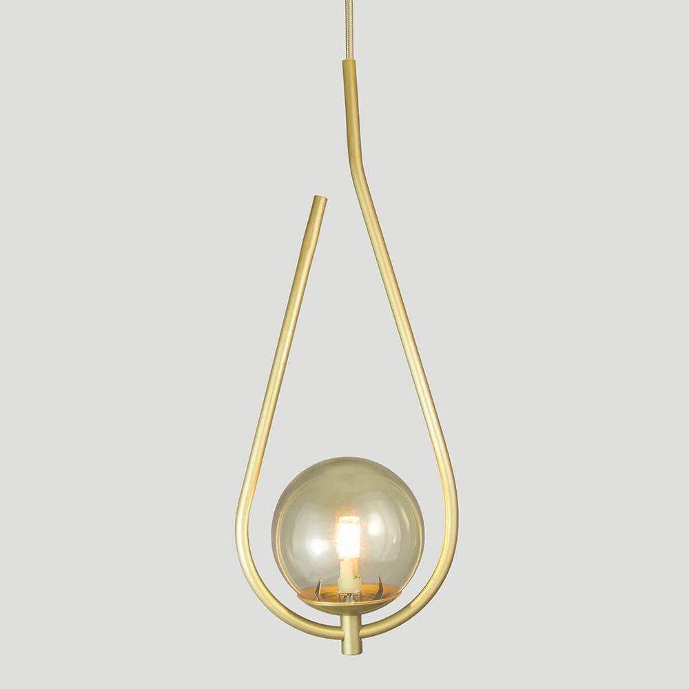Kit 2 Pendente Lustre On Drop Dourado Globo De Vidro Ambar - 4