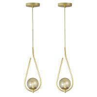 Kit 2 Pendente Lustre On Drop Dourado Globo De Vidro Ambar - 1