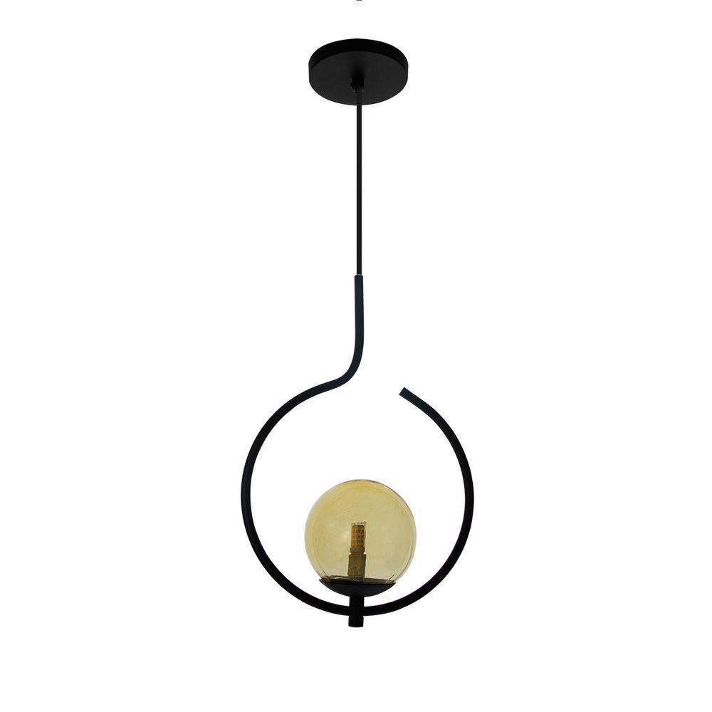 Pendente Lustre On Loop Preto Com Globo De Vidro Preto/vidro Ambar - 1