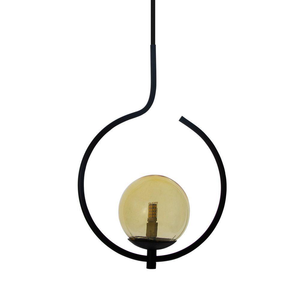 Pendente Lustre On Loop Preto Com Globo De Vidro Preto/vidro Ambar - 2