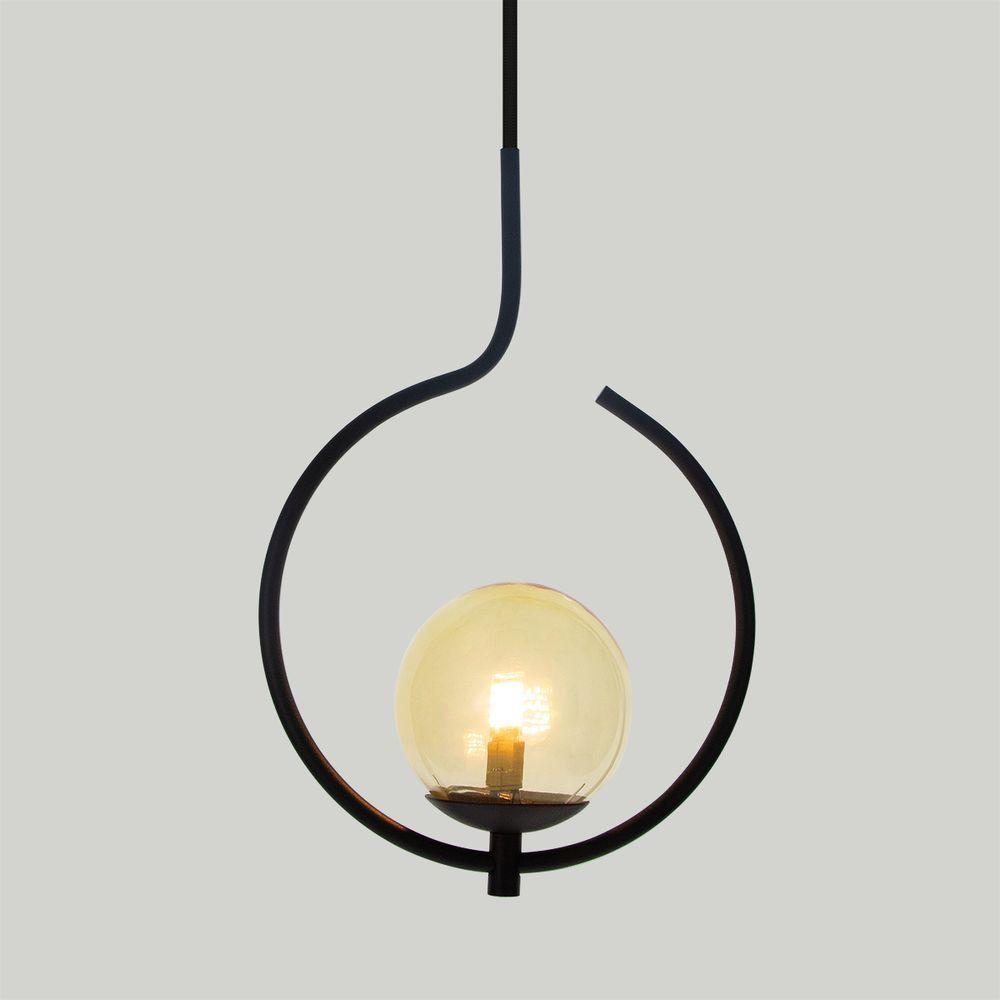 Pendente Lustre On Loop Preto Com Globo De Vidro Preto/vidro Ambar - 3