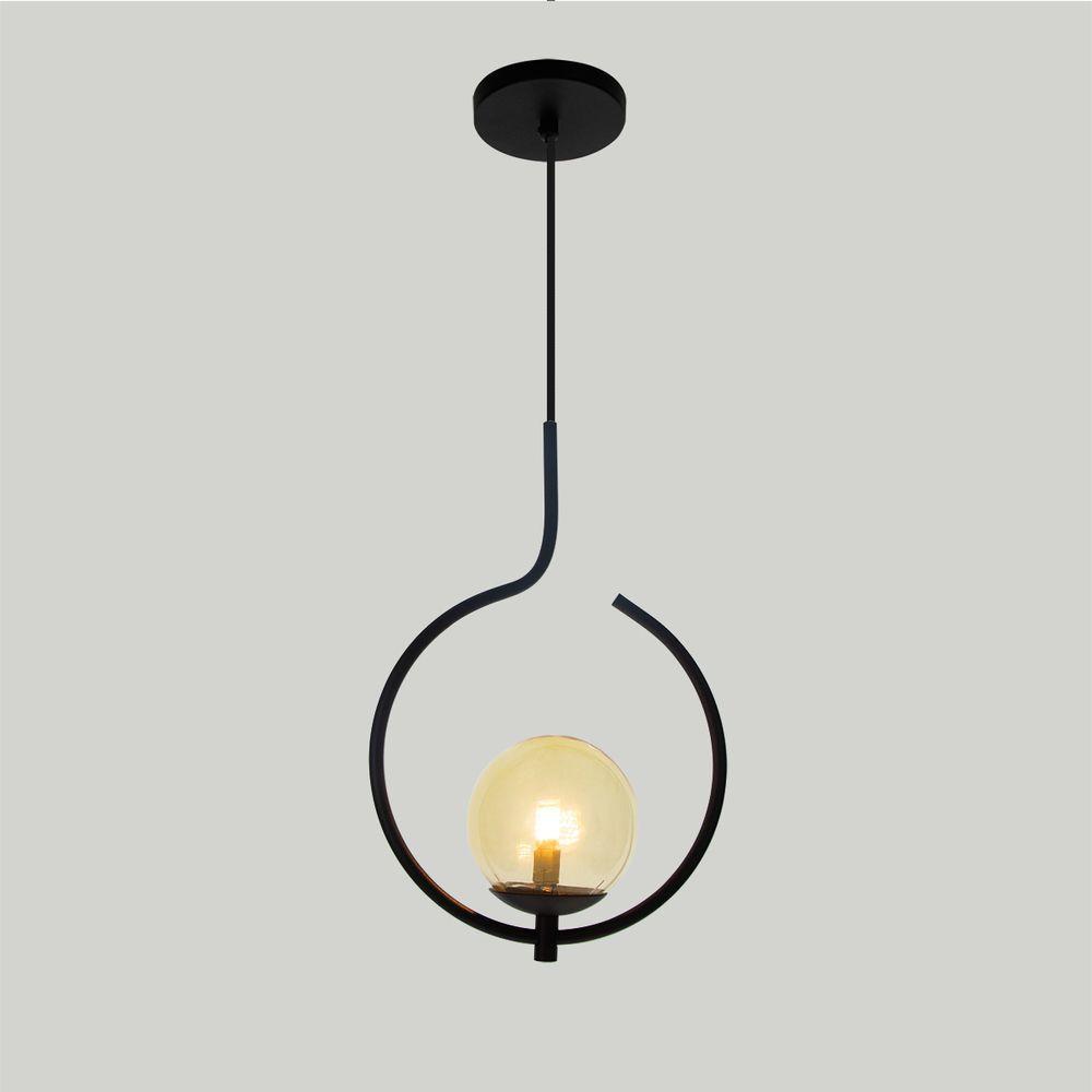 Pendente Lustre On Loop Preto Com Globo De Vidro Preto/vidro Ambar - 6