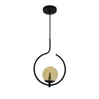Pendente Lustre On Loop Preto Com Globo De Vidro Preto/vidro Ambar - 1