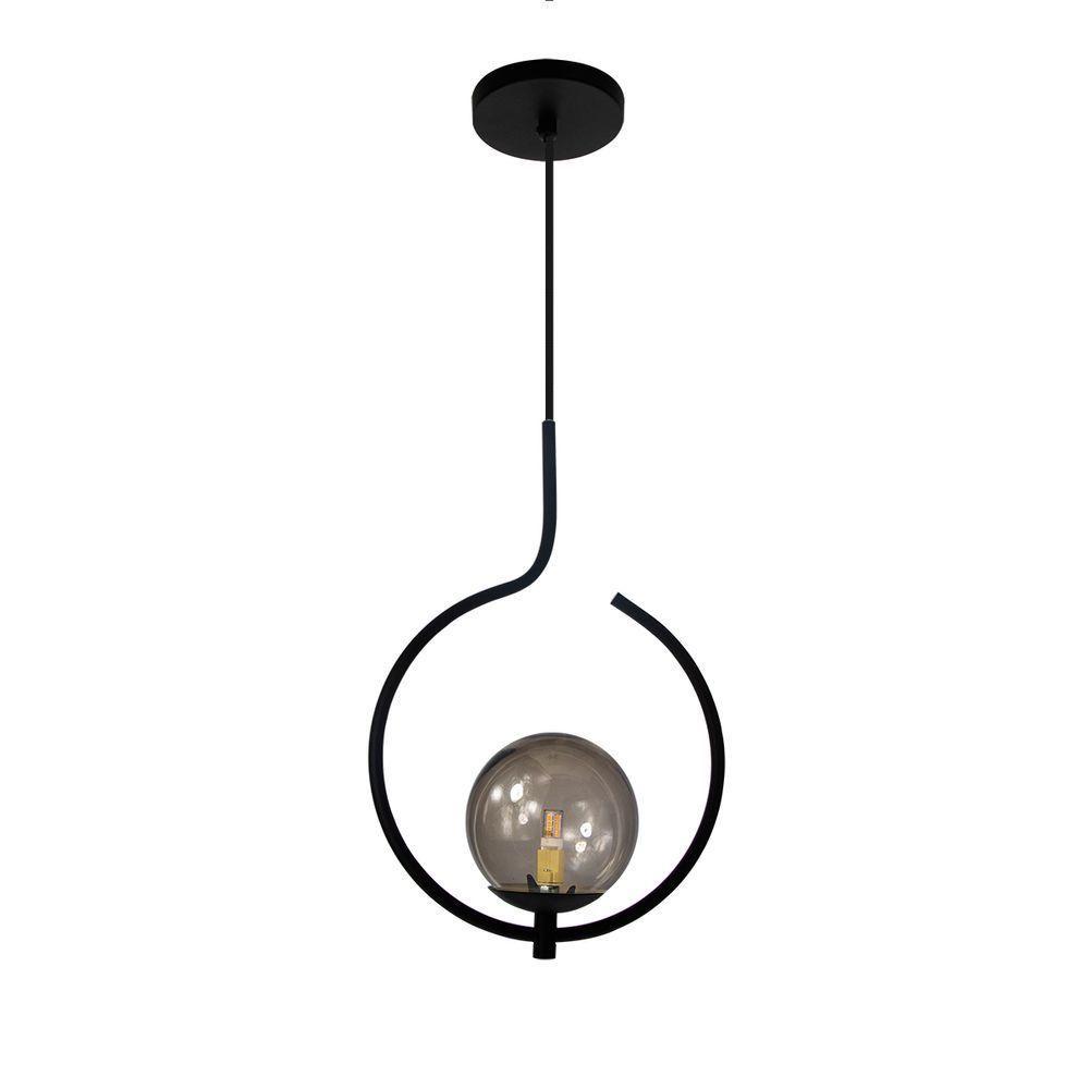 Pendente Lustre On Loop Preto Com Globo De Vidro Petro/vidro Fume - 1