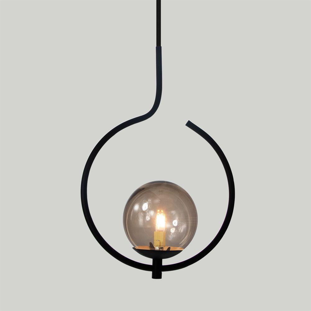 Pendente Lustre On Loop Preto Com Globo De Vidro Petro/vidro Fume - 2