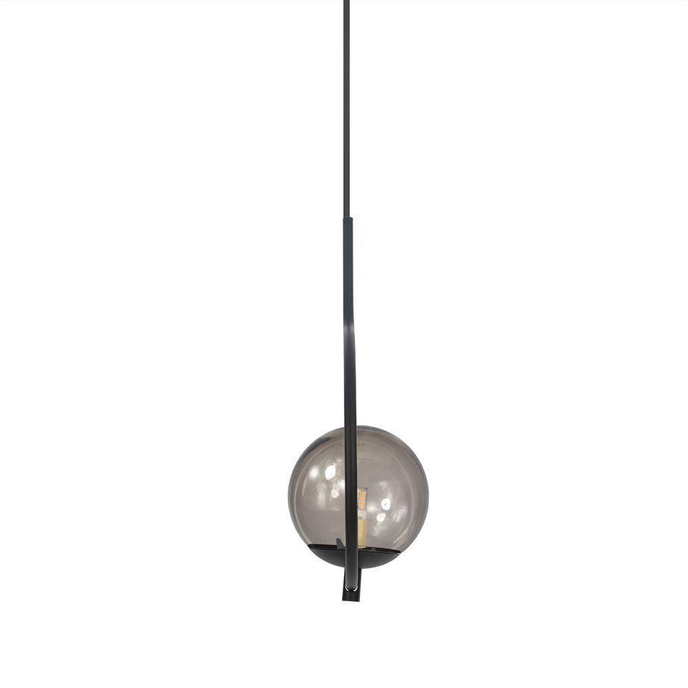 Pendente Lustre On Loop Preto Com Globo De Vidro Petro/vidro Fume - 6