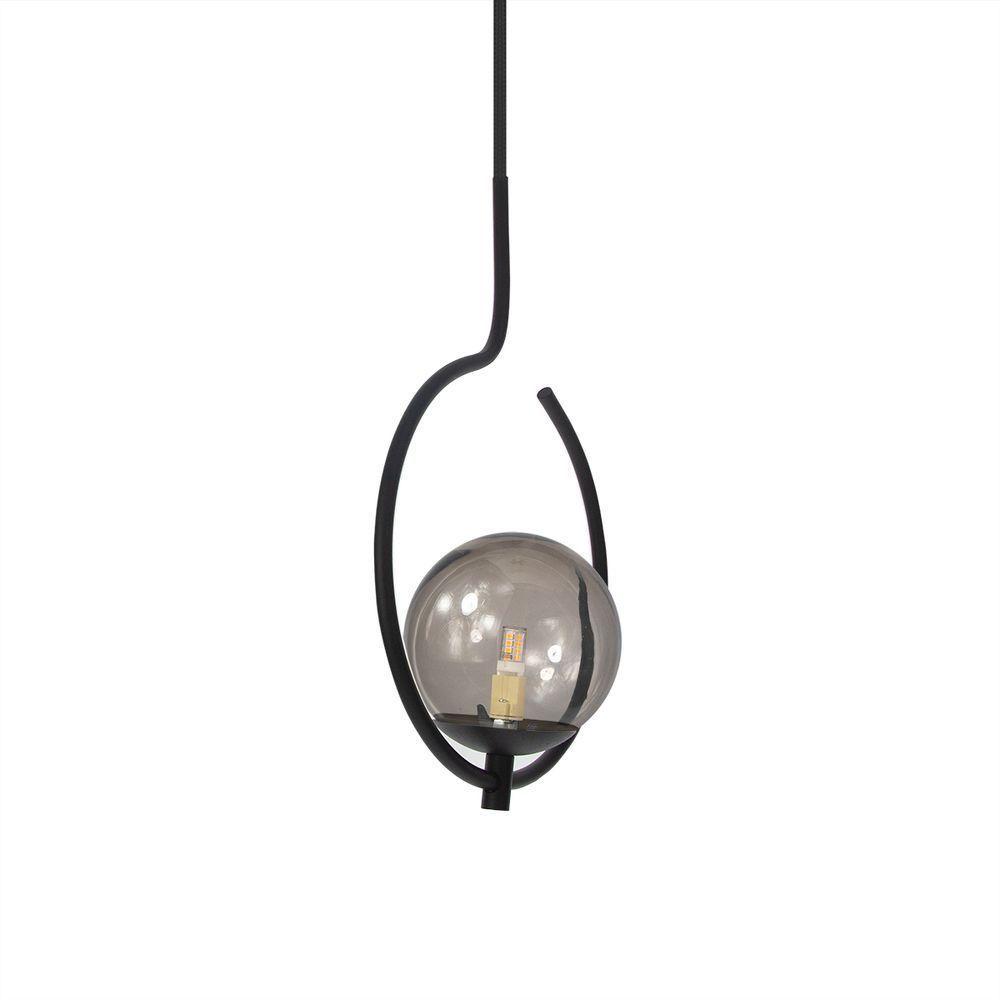 Pendente Lustre On Loop Preto Com Globo De Vidro Petro/vidro Fume - 8