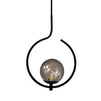 Pendente Lustre On Loop Preto Com Globo De Vidro Petro/vidro Fume