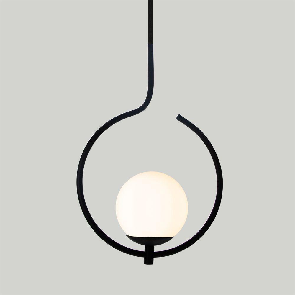 Pendente Lustre On Loop Preto Com Globo De Vidro Petro/vidro Branco - 2