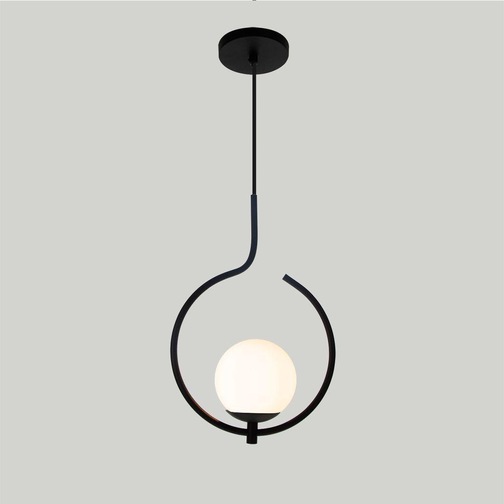 Pendente Lustre On Loop Preto Com Globo De Vidro Petro/vidro Branco - 4
