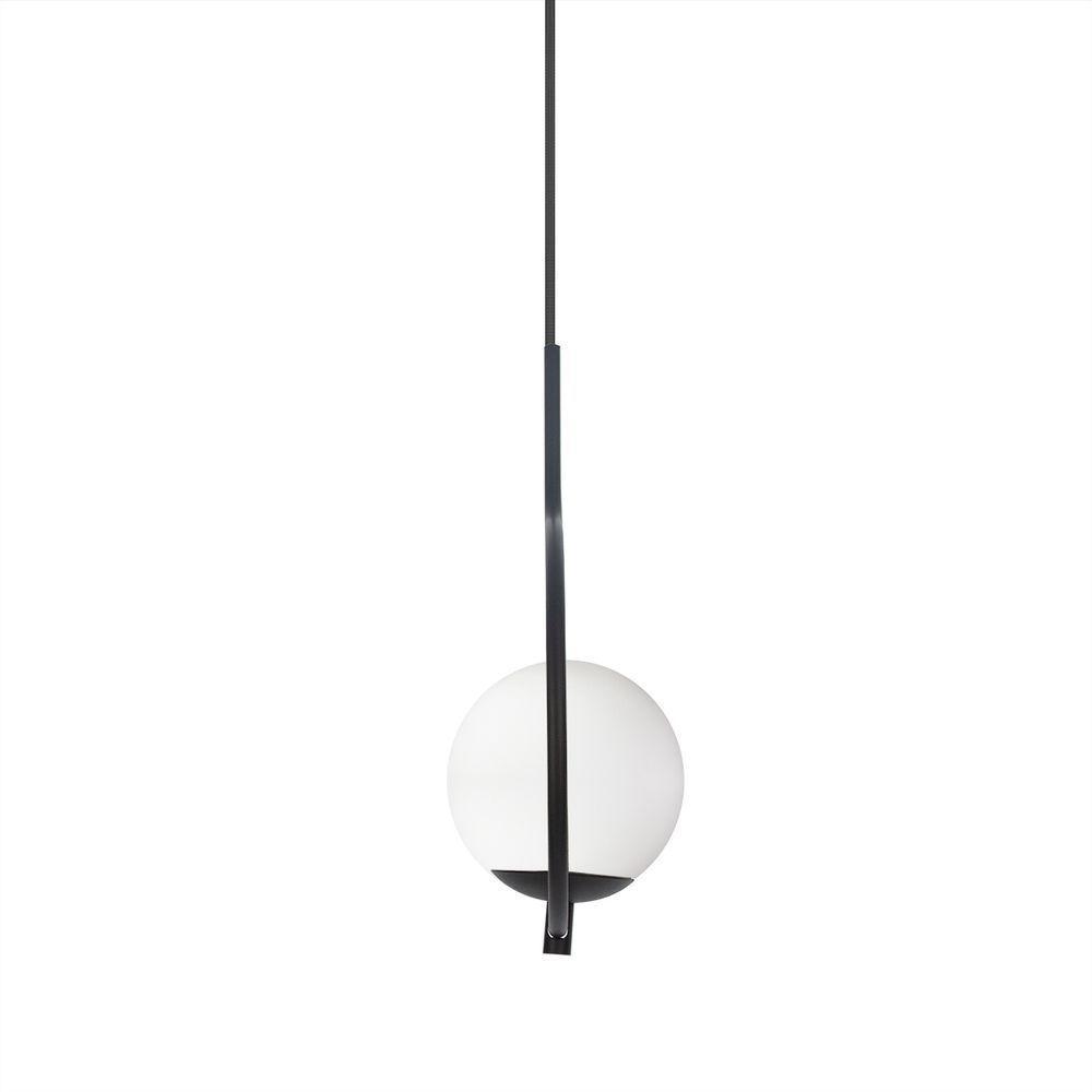 Pendente Lustre On Loop Preto Com Globo De Vidro Petro/vidro Branco - 7