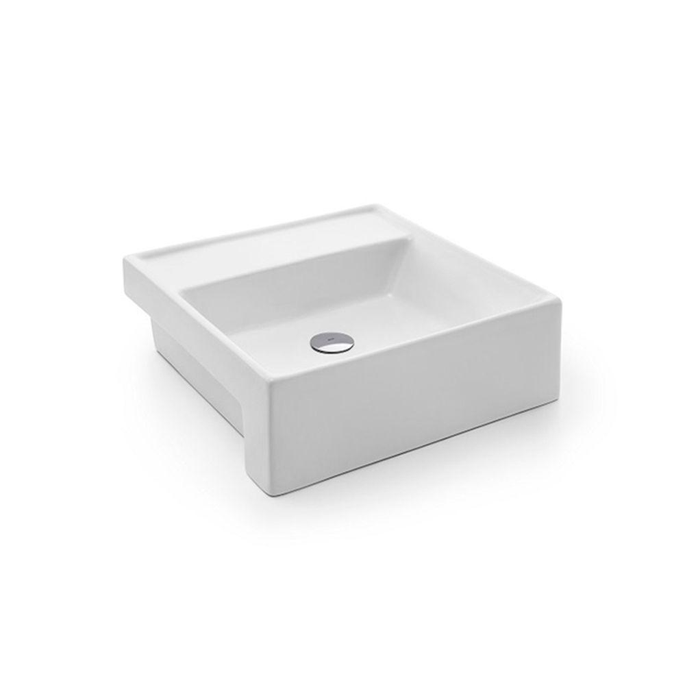 Cuba De Semi Encaixe Docol 41x41 970126 Quadrada Com Mesa Branca Esmaltada - 1