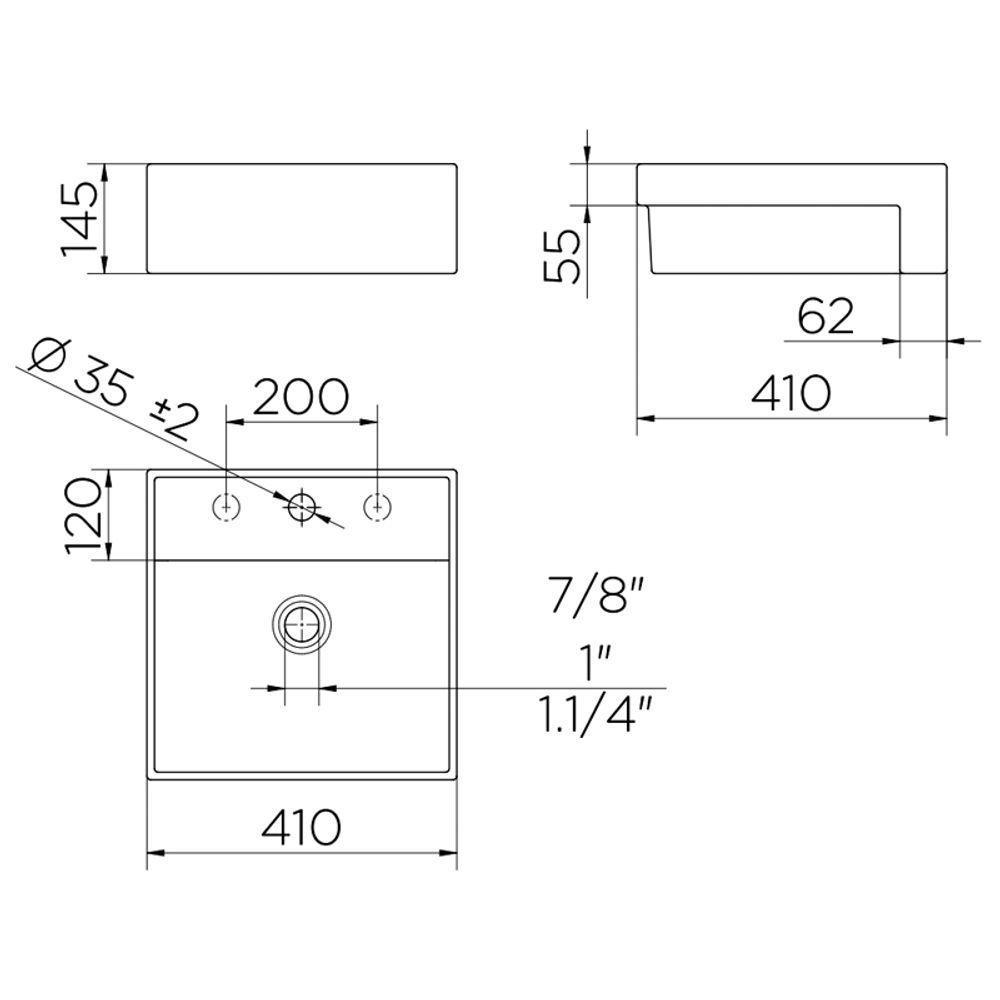 Cuba De Semi Encaixe Docol 41x41 970126 Quadrada Com Mesa Branca Esmaltada - 2