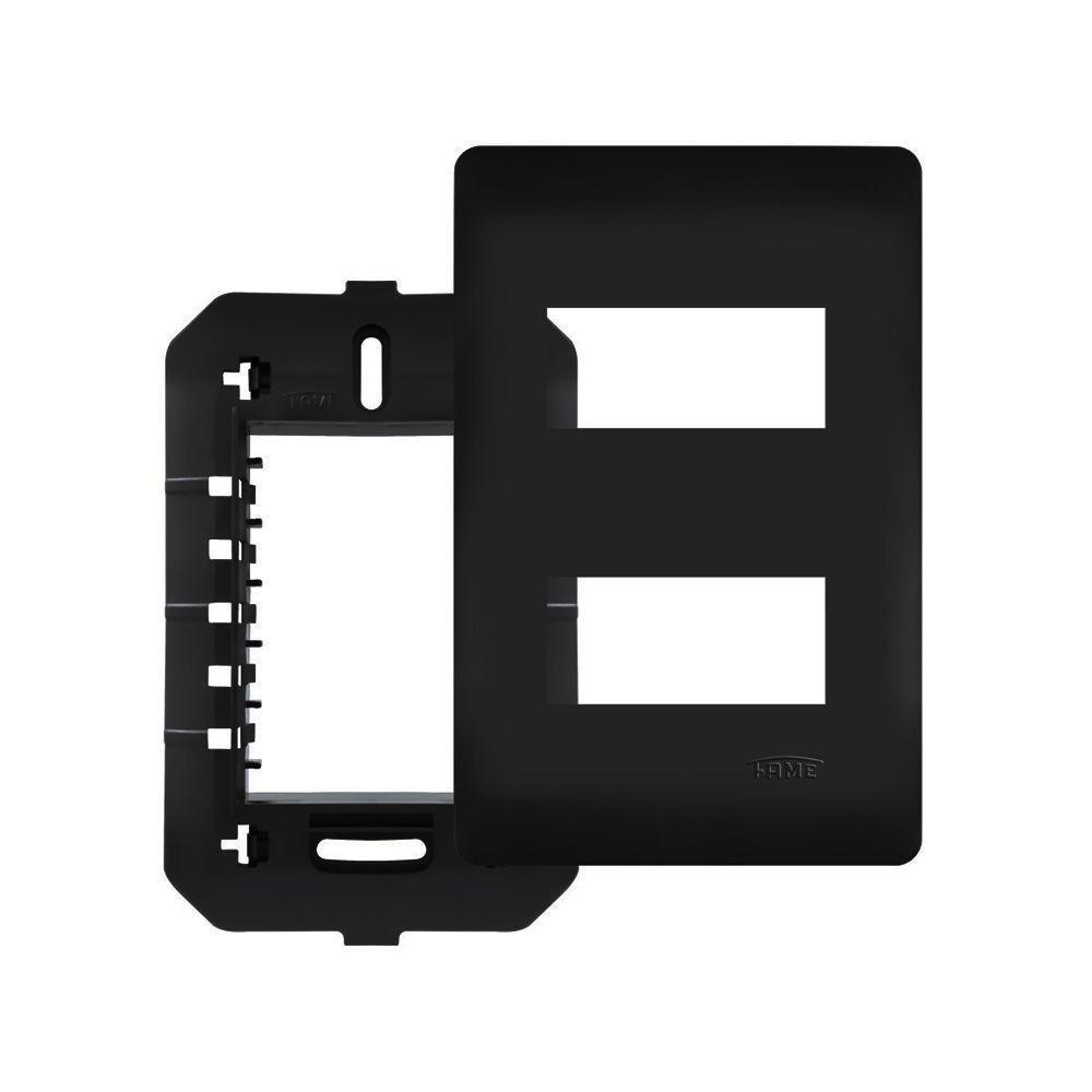 Placa Com Suporte Fame Habitat Black 4x2 Para 2 Módulos Horizontais Distanciados Preto - 1