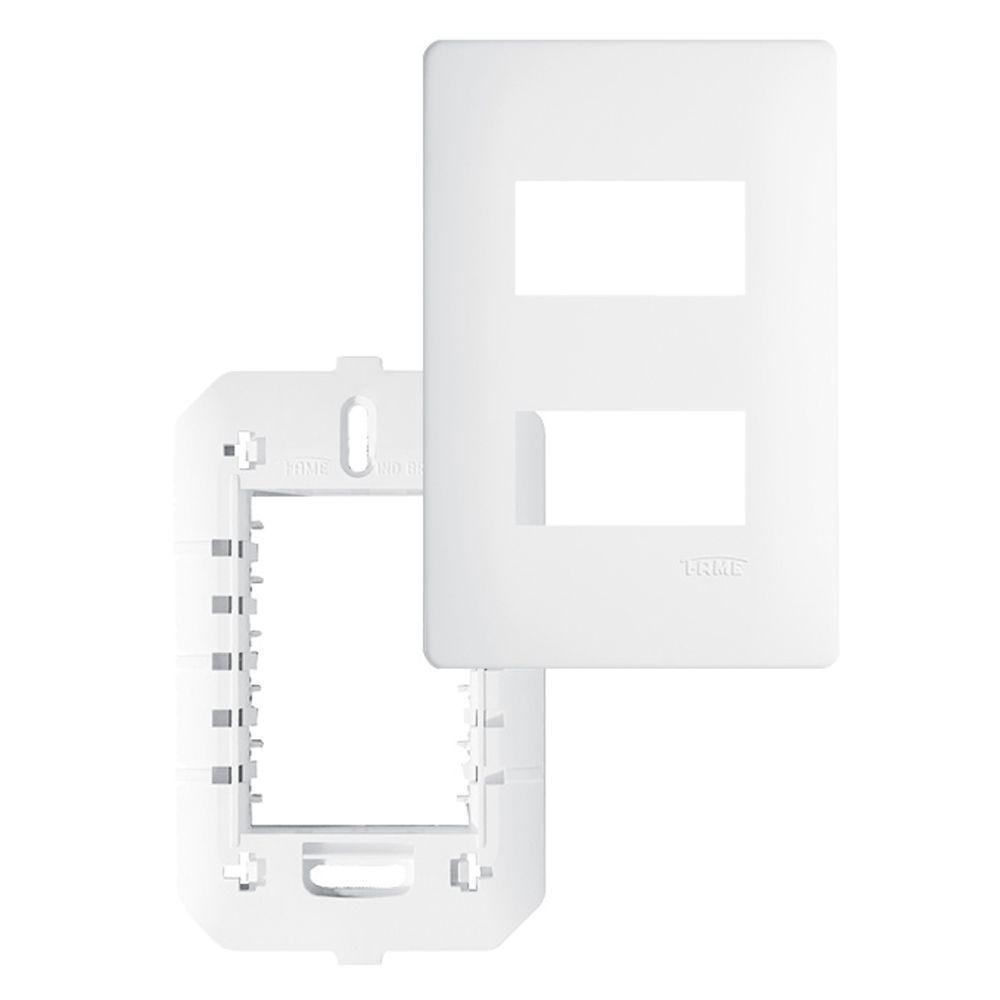 Placa Com Suporte Fame Habitat 4x2 Para 2 Módulos Horizontais Distanciados Branco - 1