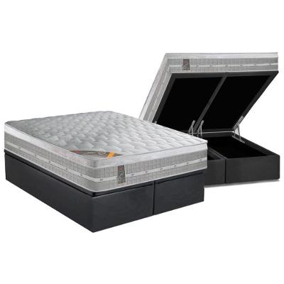 Cama Box Baú Queen: Colchão Molas Ensacadas Castor Pocket Premium Gel + Base CRC Suede Gray(158x198)