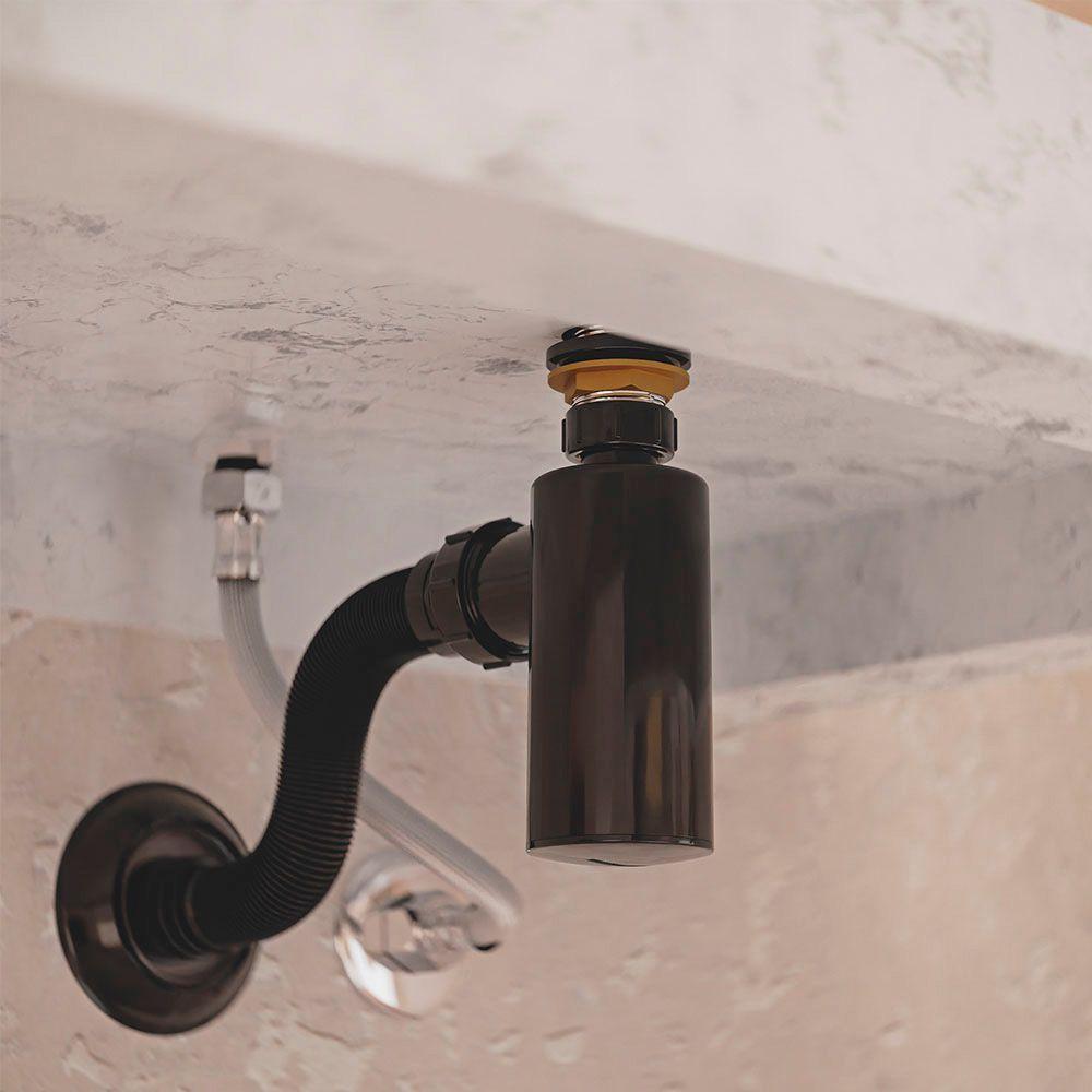 Sifão Sanfonado Extensível Blukit Com Copo 48cm Preto Universal - 2