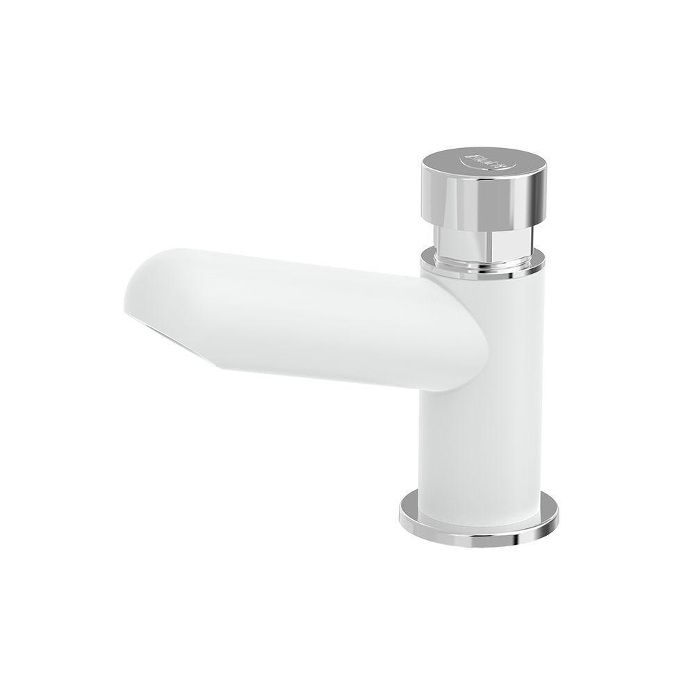 Torneira Plástica Com Fechamento Automático Blukit De Bancada Branca - 1