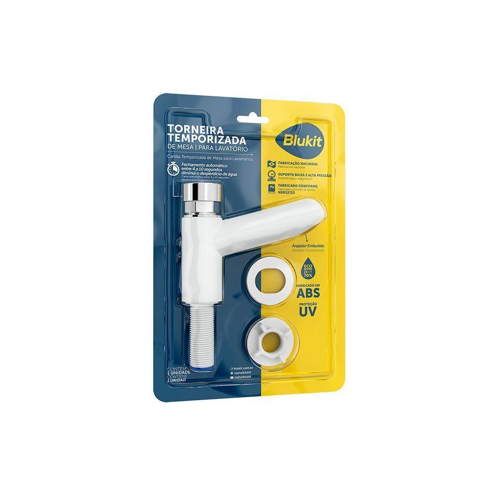 Torneira Plástica Com Fechamento Automático Blukit De Bancada Branca - 3