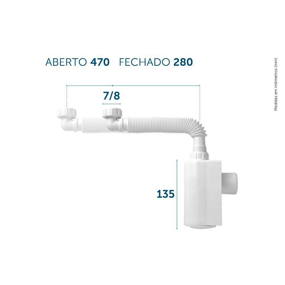 Sifão Sanfonado Blukit De Parede Com Copo 44cm Cromado Universal - 3
