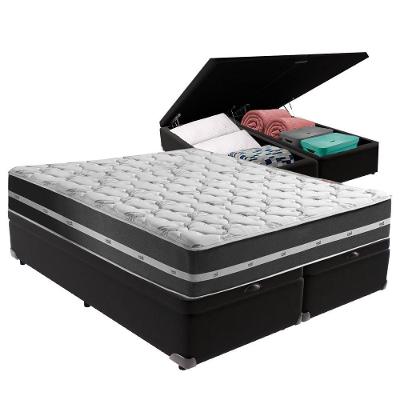 Cama + Box Com Bau Queen Classic Anjos Cor:preto