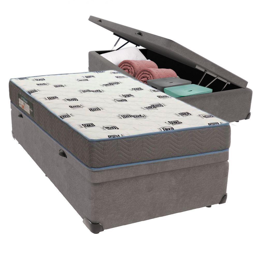 Cama Box Solteiro Com Bau Ortobom D33 Light Cinza - 1