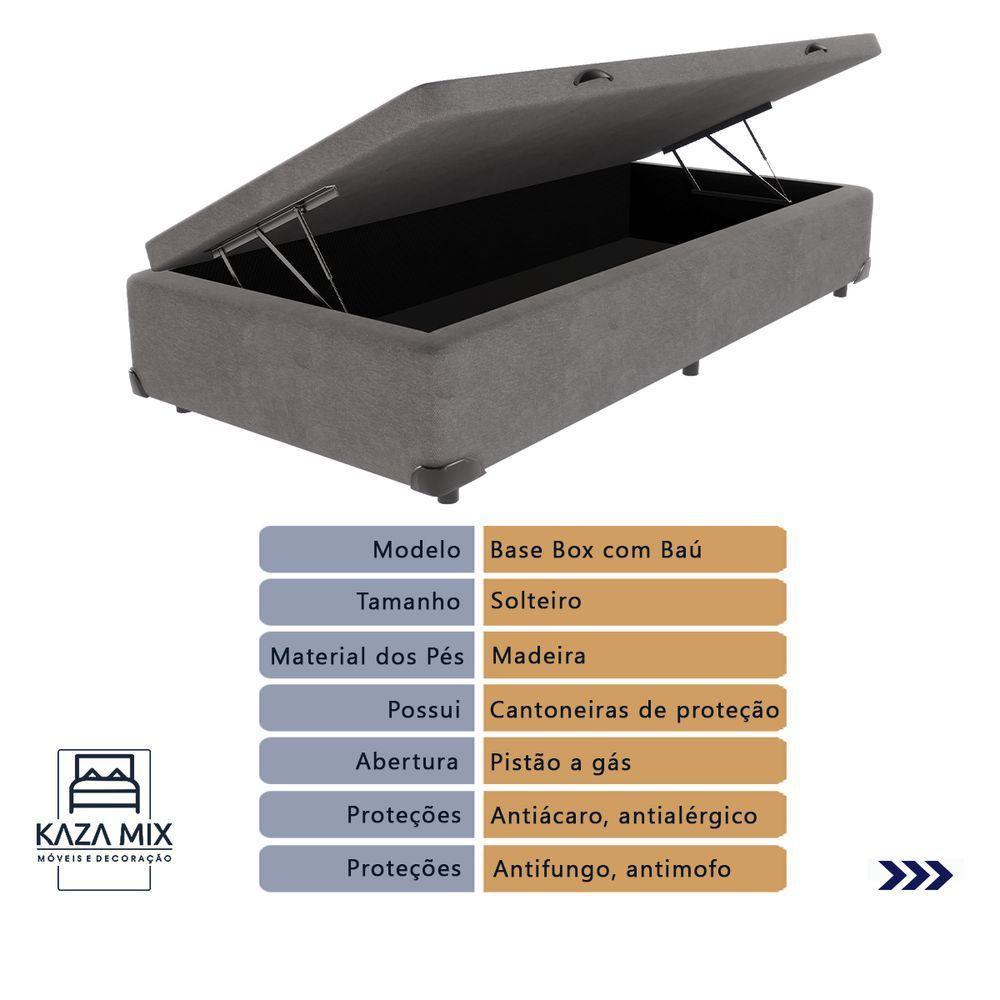 Cama+ Box Com Bau Ortobom Colchão Solteiro Com Molas Ensacadas Cor:cinza - 4