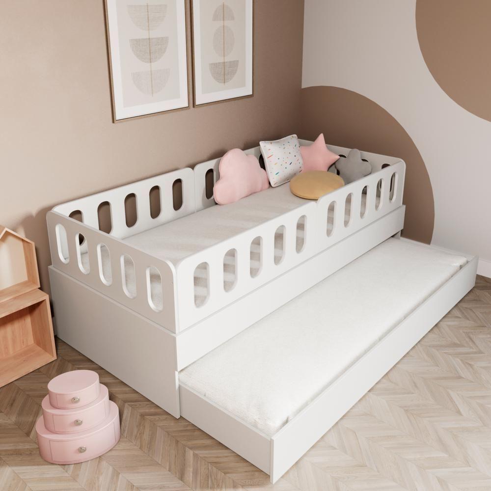 Bicama Solteiro Mdf Branco Com 04 Grades E Cabeceira Anatômica Mobilistore - 2