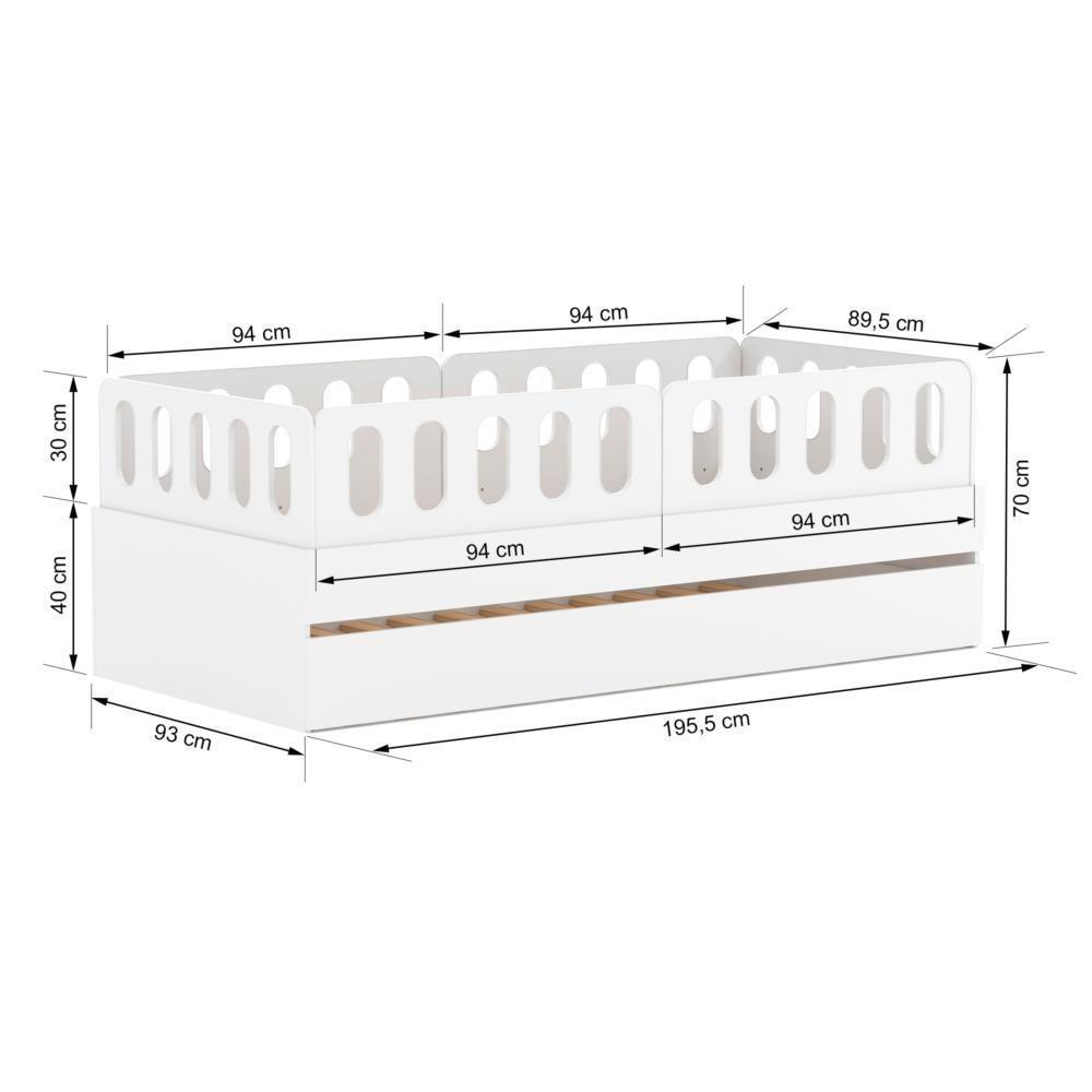 Bicama Solteiro Mdf Branco Com 04 Grades E Cabeceira Anatômica Mobilistore - 7