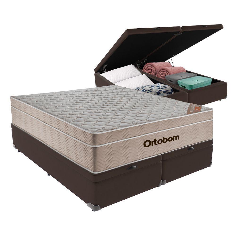 Cama Box Baú Queen Marrom Colchão Ortobom Springpocket - 1