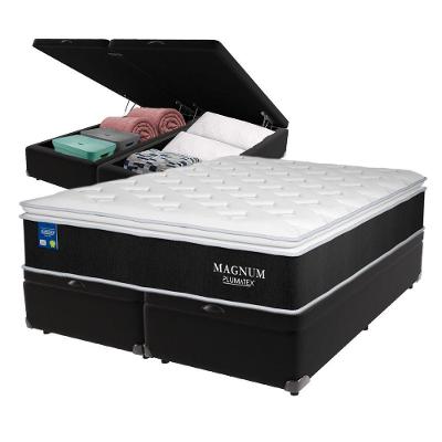 Colchão Queen Magnum Plumatex E Box Com Baú Preto