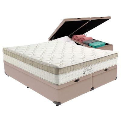 Cama Box Com Baú Bege E Colchão King King Best Anjos Cor:bege