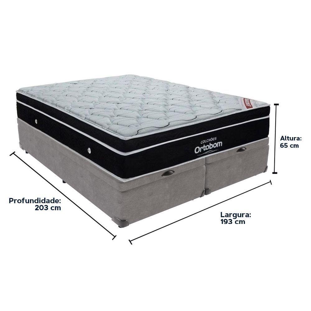 Cama + Box Com Bau Ortobom Colchão King Com Molas Ensacadas Cor:cinza - 5