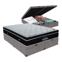 Cama + Box Com Bau Ortobom Colchão King Com Molas Ensacadas Cor:cinza - 1