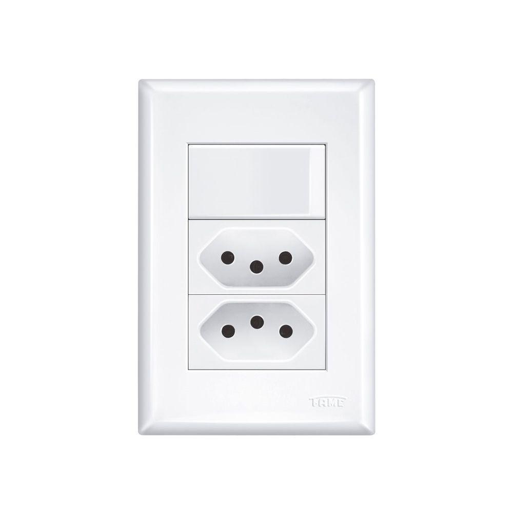 Interruptor Simples E Tomada Dupla 2p+t 20a Fame Evidence Com Placa 4x2 Branco - 1