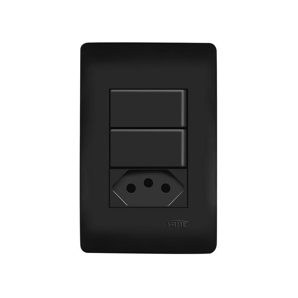 Interruptor Simples Duplo E Tomada 2p+t 20a Fame Habitat Black Com Placa 4x2 Preto - 1